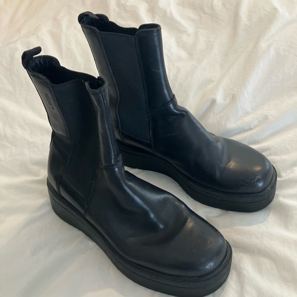 Vagabond Tara Black Leather Chelsea Platform Ankle Boots 39/9 - Picture 7 of 10
